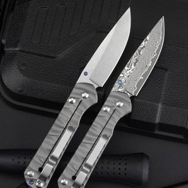 OEM Frame Lock Knife Titanium Alloy Handle (2.83 Inch D2/Damascus Blade) KKFK00089 - Image 2