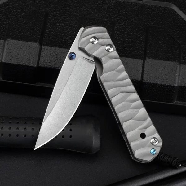 OEM Frame Lock Knife Titanium Alloy Handle (2.83 Inch D2/Damascus Blade) KKFK00089 - Image 4