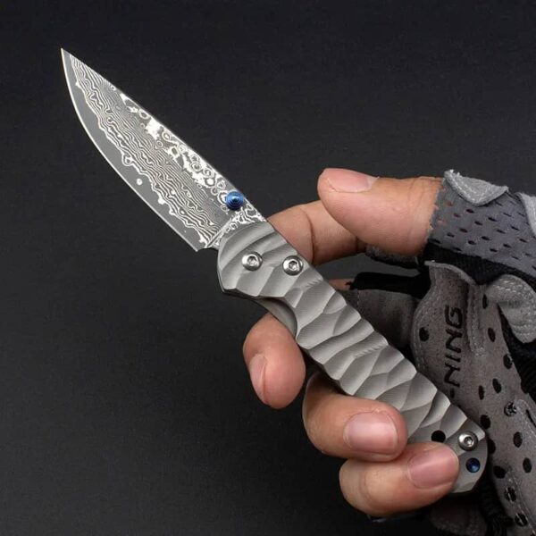 OEM Frame Lock Knife Titanium Alloy Handle (2.83 Inch D2/Damascus Blade) KKFK00089 - Image 5