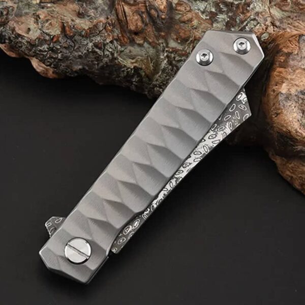 OEM Frame Lock Knife Titanium Alloy Handle (3.35 Inch Damascus/8Cr13MoV Blade) KKFK00092 - Image 5