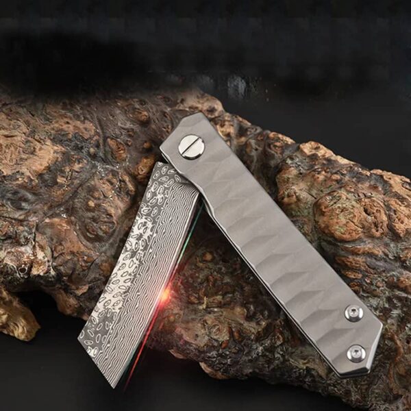 OEM Frame Lock Knife Titanium Alloy Handle (3.35 Inch Damascus/8Cr13MoV Blade) KKFK00092 - Image 4