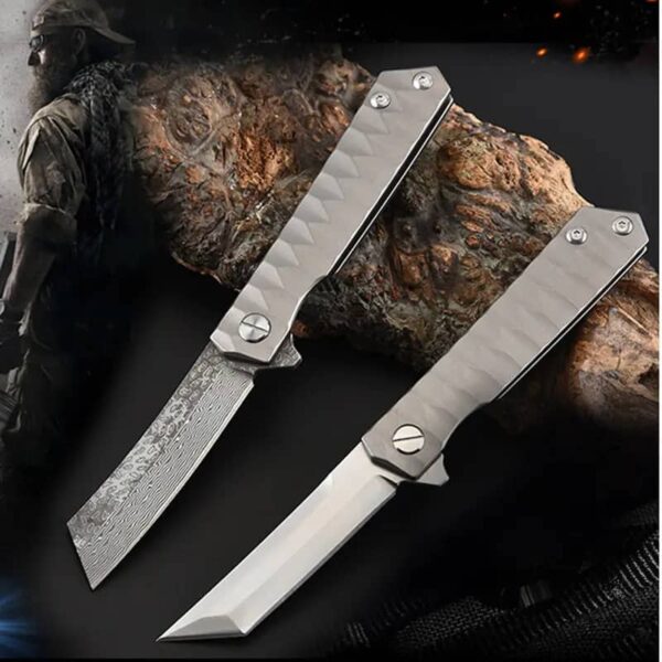 OEM Frame Lock Knife Titanium Alloy Handle (3.35 Inch Damascus/8Cr13MoV Blade) KKFK00092 - Image 3