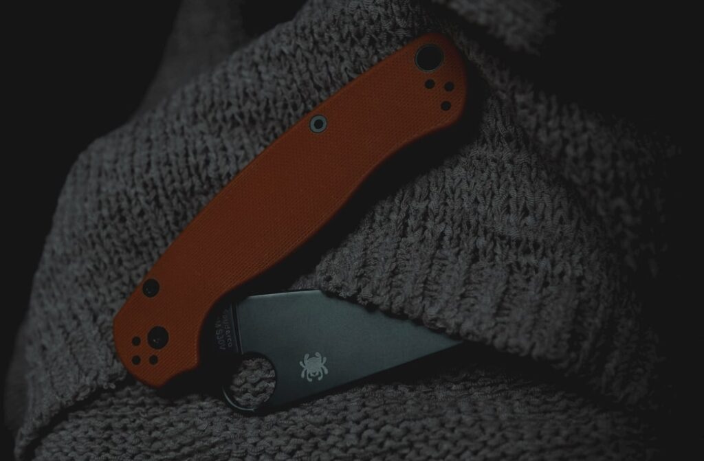 s30v spyderco blade underneath a sweater